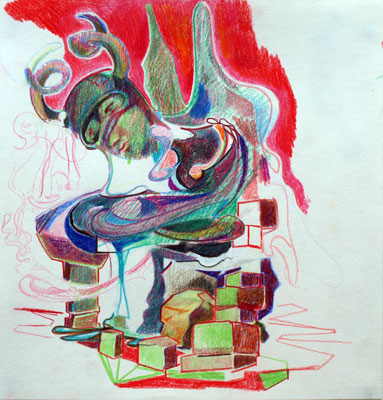 Mark McGreevy: Untitled, 2008, coloured pencil on paper, 20 x 20 cm; courtesy the artist